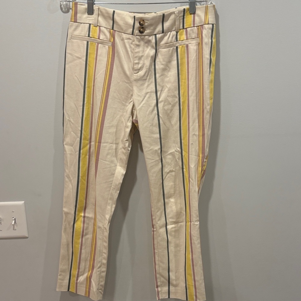 Anthropologie Cream Pants with Multicolor Accents